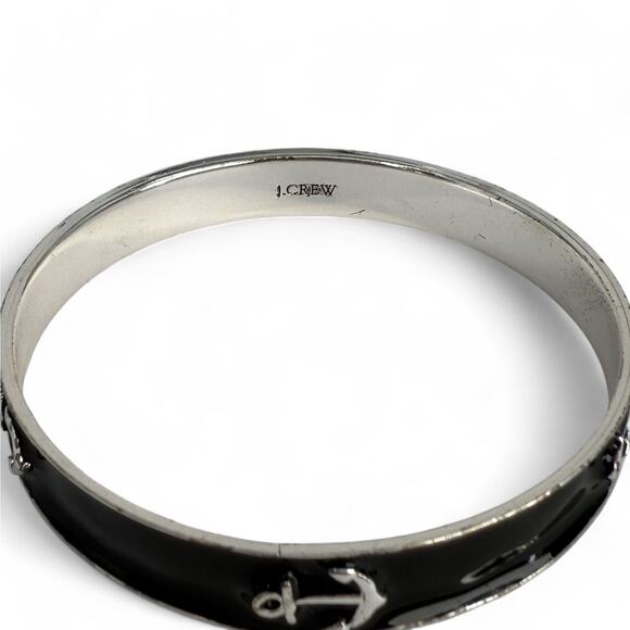 J Crew Anchor Bangle Bracelet Black Enamel Silver Tone Nautical Rockabilly - Picture 3 of 4